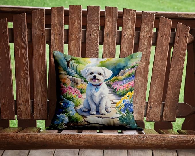 Caroline's Treasures Maltese Spring Path Throw Pillow Machine Washable, Indoor Outdoor Decorative Pillow for Couch, Bed or Patio, 14Hx14W
