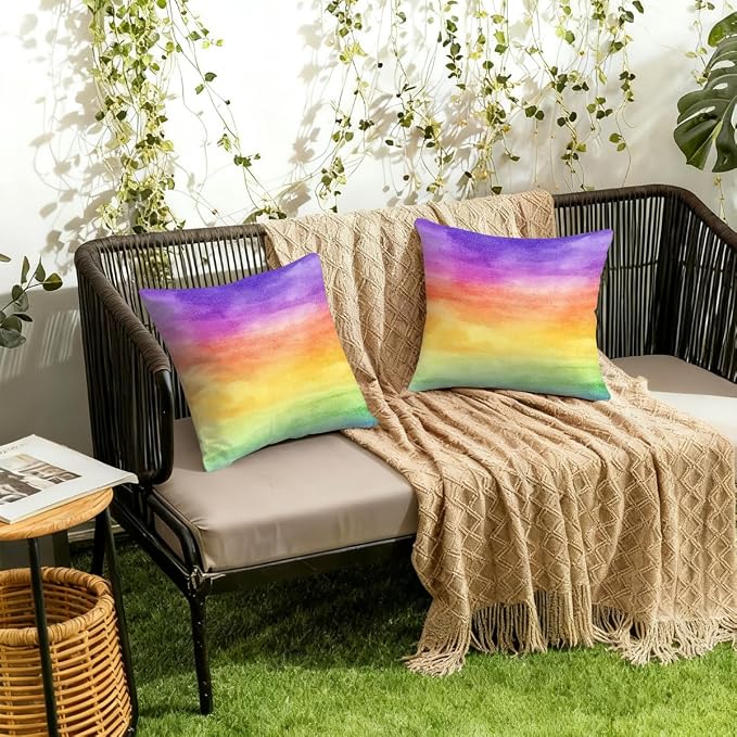22x22 Inch Outdoor Pillow Covers Set of 2 Waterproof Throw Pillow Covers Decorative Couch Cushion Covers Watercolor Rainbow Square Pillowcases Protectors for Patio Garden Sofa