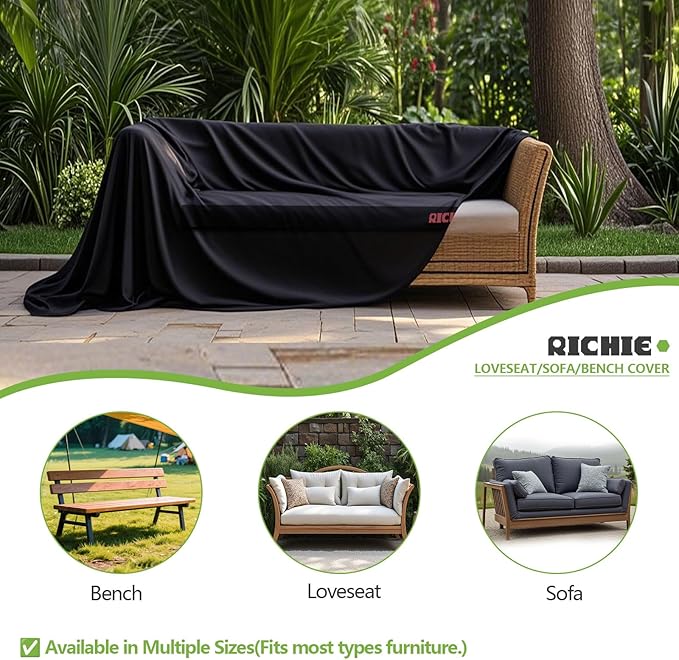 RICHIE Patio Loveseat Cover - Waterproof Outdoor 3-Seater Sofa Cover with Air Vent, UV Resistant Patio Furniture Covers for 90"W*34"D*31"H Loveseats (Black)