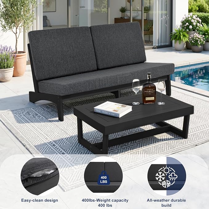 Pia Ricoo 1-Piece Patio Furniture Set, Outdoor Loveseat with 4.5-Inch Thick Cushions, All-Weather Outdoor Sofa for Backyard, Deck, Lawn - Drak/Dark (Split Back)