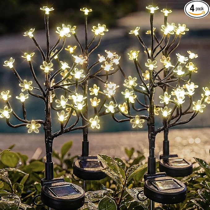4 Pack Solar Garden Lights Outdoor, Solar Lights Outdoor Flowers | 2Modes 80LED Garden Decor, Waterproof Solar Powered Fairy Garden Outdoor Decorations for Yard Patio Pathway, Gardening Gifts