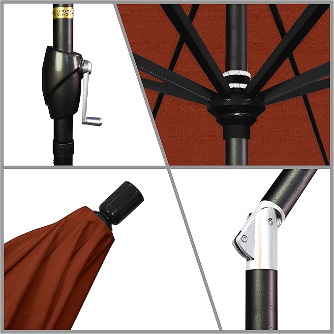 California Umbrella 7.5' Round Aluminum Market Umbrella, Crank Lift, Push Button Tilt