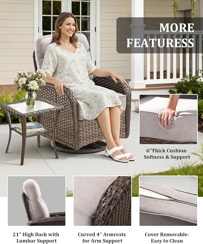 14-Piece Luxury Patio Furniture Set with 6-inch Thick Cushion,Outdoor Wicker Sofa Couch Set of 2 & Swivel Rocker Chairs, Conversation Set for Poolside, Deck & Yard - Beige