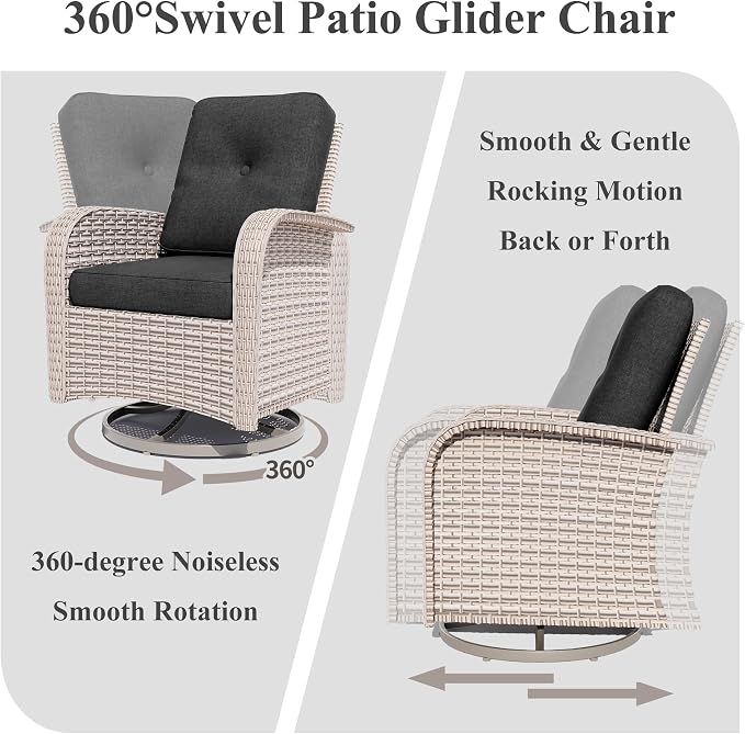 Patio Furniture Set, 18-Piece Outdoor Sectional Sofa with Swivel Rocker Chairs & Fire Pit Table, Wicker Patio Conversation Set with Coffee Table, Black Cushions