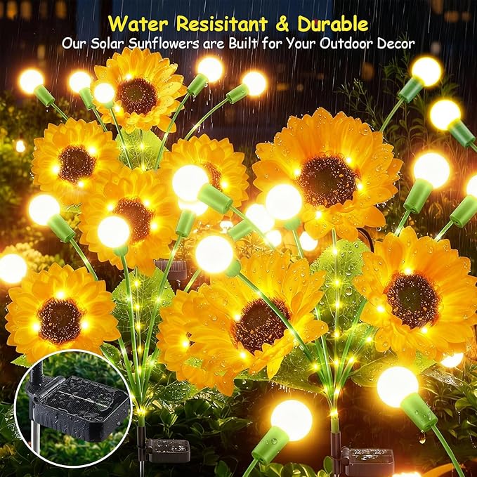 Garpar Solar Garden Lights, Upgraded 8 Pack Bigger Solar Sunflowers with Swaying Firefly Lights, Brighter Waterproof Solar Outdoor Lights for Yard Garden Pathway Patio Lawn Backyard, Gift