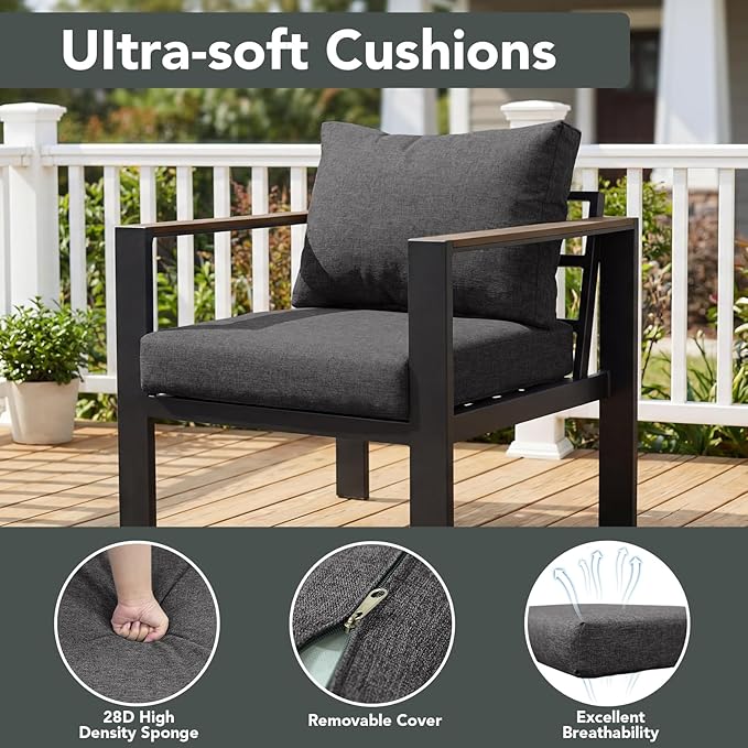 Outdoor Patio Furniture Set 9 Seats Luxury Aluminum Patio Conversation Set with Washable Thick Cushions, 7 Pieces Outdoor Sectional for Porch, Balcony, Deck, Yard, Dark Gray