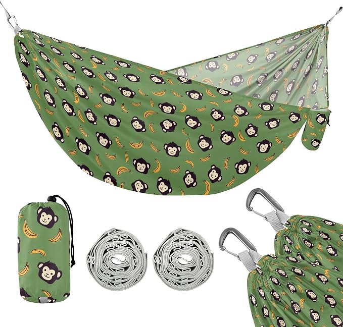 Camping Hammock Outdoor Hammocks for Outside Monkey Banana Green Beach Trees Portable Lightweight with Pockets Tree Straps Indoor