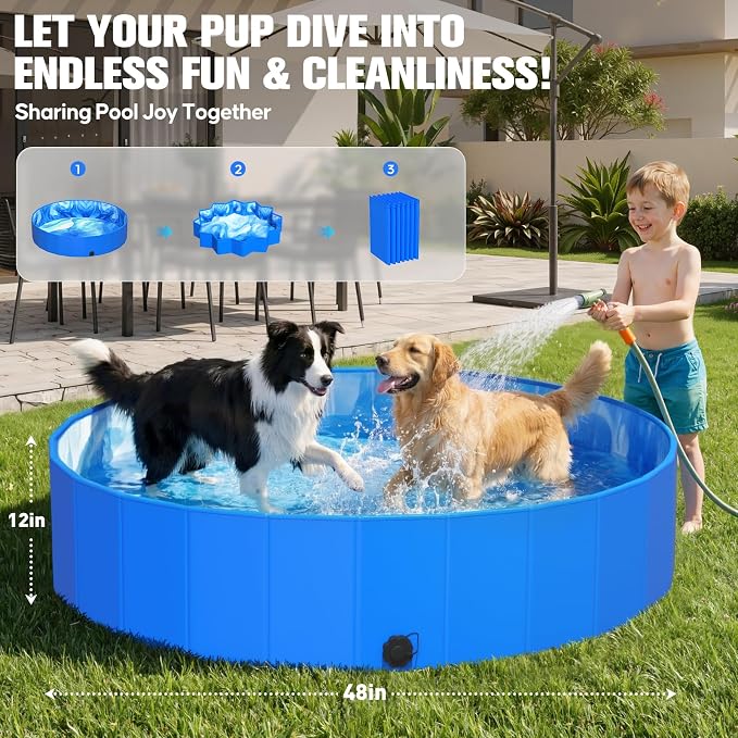 2026 Foldable Dog Kiddie Pool,Portable Hard Plastic Dog Pool,Thickened Kids Swimming Pool For Small Dogs,Collapsible Pet Pool,NonSlip Foldable Plastic Dog Wading Pool,Bathtub For Puppy,48*12in