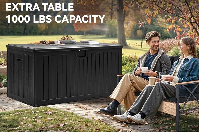 YITAHOME 260 Gallon Double-Wall Deck Box with Divider & Side Handles, Outdoor Large Storage for Patio Furniture Cushions, Garden Pool Accessories, Water Resistant & Lockable