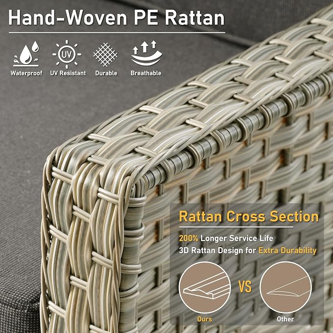 HOOOWOOO 5 Piece Patio Set with Fire Pit Table, All Weather Resistant High Back Rattan Outdoor Furniture (Black)