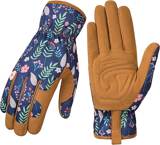 Pleneal Gardening Gloves for Women, Garden Gloves Protective Working Gloves | Abrasion Resistant, Double-Layer Padded Palm, Breathable & Sweat-Absorbent Back, Elastic Wrist Closure, Flexible & Ergonomic