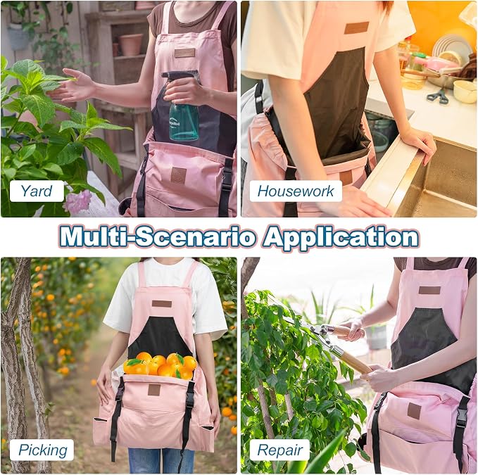 Berry&Bird Harvest Apron, Canvas Gardening Apron with Pockets and Harvesting Pouch Waterproof Harvesting Apron