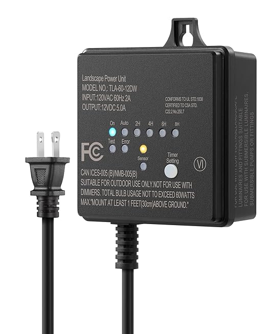 DEWENWILS 60W 120V Low Voltage Transformer Outdoor，120V AC to 12V DC | Timer & Photocell Sensor, Weatherproof LED Landscape Lighting, Spotlight, Pathway Light, ETL Listed