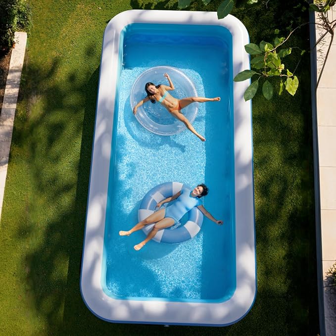 Inflatable Pool for Adults, 142" x 71" x 21" Blow Up Pools, Rectangular Family Swimming Pool