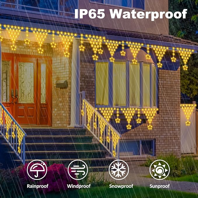 Outdoor Christmas Lights, 14FT 218 LED Curtain Lights, Hanging Fairy String Light, Plug-in LED String Light for Wedding, Party, Indoor, Christmas Decoration - Warm White
