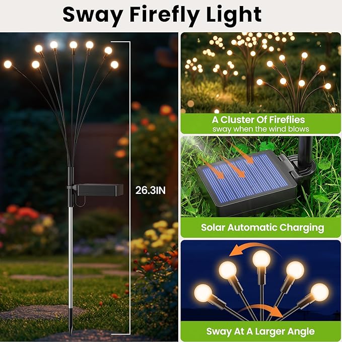 Solar Lights Outdoor(6 Packs,48 LEDs), Solar Firefly Lights with 4 Modes, Solar Lights Outdoor Waterproof for Garden Decor, High Lumens Outdoor Lights for Patio Yard, Sway by Wind, Gifts for Women