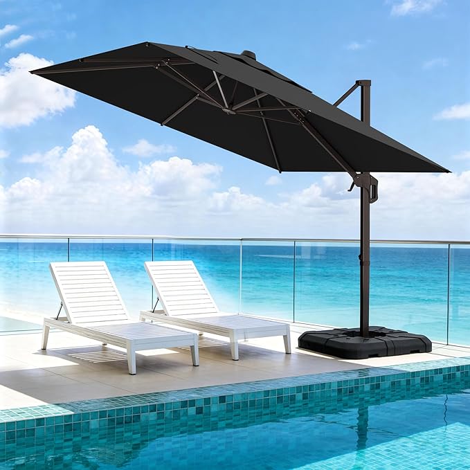 10' X 10' Patio Umbrella Cantilever Outdoor Rectangle Umbrella, Heavy Duty 360°Rotation Offset Umbrella for Garden Deck Pool Patio, Black