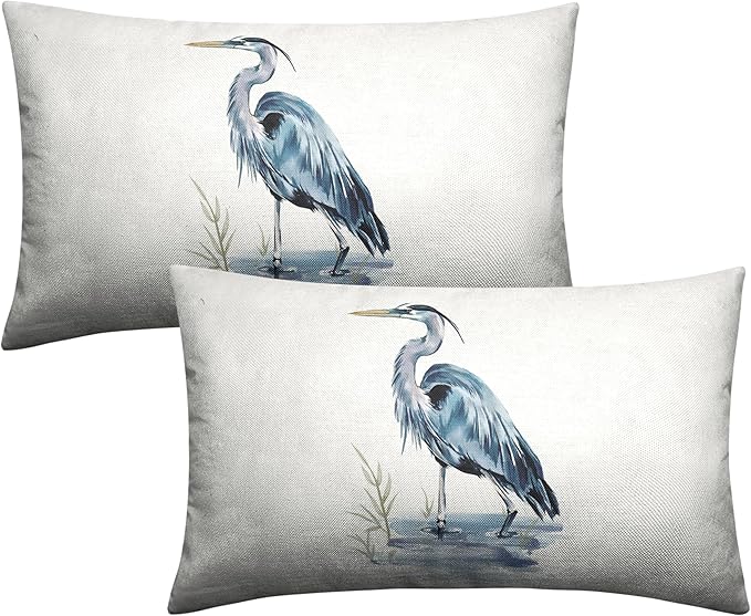 Watercolor Heron Lumbar Pillow Covers Pelican Throw Pillow Covers 12x20 Set of 2 Summer Bird Pattern Double Sided Printing Pillow Case for Farmhouse Patio Living Room, Cotton Linen