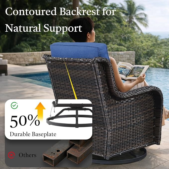Wicker Patio Furniture Set- 4 Pieces Swivel Patio Chairs,PE Rattan Outdoor Rocking Chairs Porch Furniture for Garden Deck