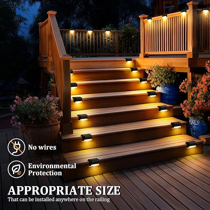 Solar Deck Lights Outdoor Waterproof, Solar Fence Lights for Outside Step, Stairs, Patio, Garden, Yard, and Pathway Decor(Warm White) 16Pack