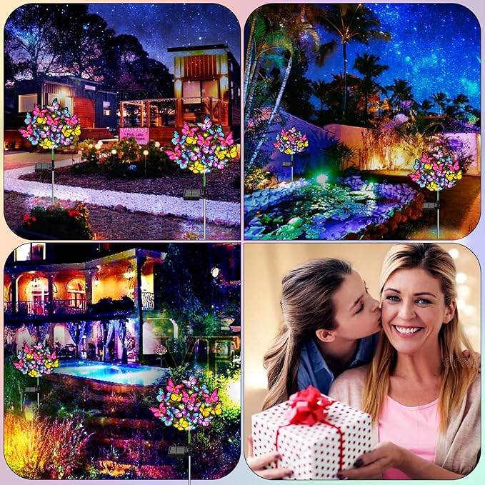 WEITEXS Solar Garden Lights Solar Lights Outdoor Waterproof Solar Lights 4 Pack with New Upgraded 144 LED 68 Butterflys Outdoor Solar Lights for Yard Outside Garden Pathway Decor Gifts for Women