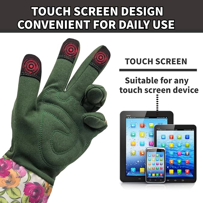 Thornproof Rose&Cactus Gardening Gloves,Gauntlet Garden Glove,Gifts | Canvas,Cute Floral Pattern,Leather Palm,Touchscreen,Durable Material,Garden Gift,Men&Women,Machine Washable,Adjustable Cuff