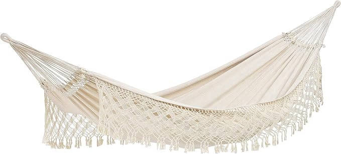 BYER OF MAINE Paradiso Hammock, Authentic Brazilian, Boho Style Natural, Recycled Cotton/Polyester Blend, Double, 142" L x 68" W, Holds up to 400lbs