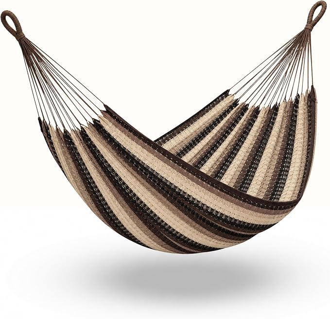 Hammock for 1-2 Person, 475 lbs Capacity–Handwoven Mexican Hammock, 100% Soft Cotton–9.8 ft Mayan Hammock for Patio, Backyard, Indoor & Camping–Medium, Coffee (Coffee, Medium)