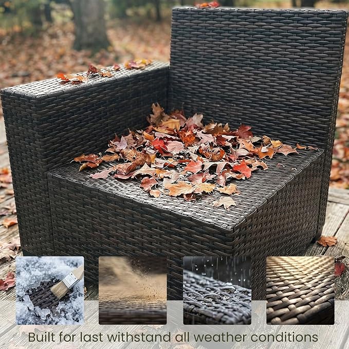 LayinSun 7 Pieces Outdoor Patio Furniture Set with 44" Fire Pit Table Brown Rattan Sectional Sofa Conversation Sets