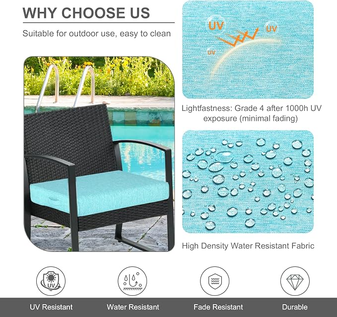 Aoodor Patio Chair Cushions Set of 4, 23 x 26 x 4 Inch Water Resistant Outdoor Seat Cushions with Handle and Ties, Square Corner Cushions for Patio Furniture Garden Lawn, Teal