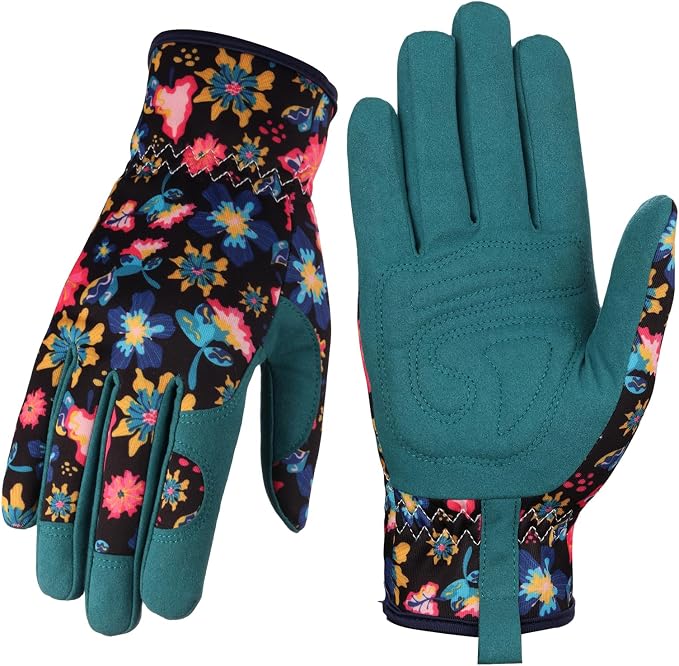 Bamllum Gardening Gloves for Women, Leather Garden Gloves | Breathable Garden Gloves with a Padded Palm, Flexible Fit and Elastic Wrist for Weeding, Digging, Planting and Pruning