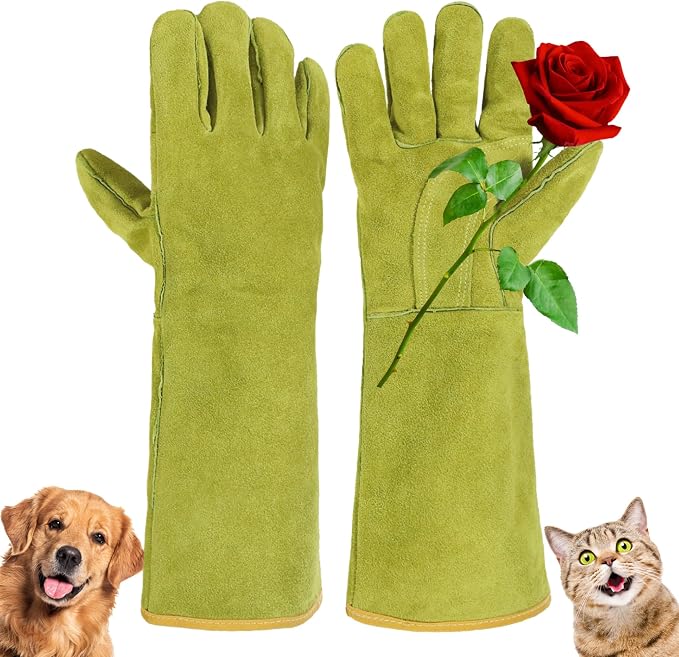 HANDLANDY Animal Handling Gloves, Bite Proof for Cat Dog Handling | Puncture & Scratch Resistant Leather Gauntlet Gloves for Dogs, Cats, Birds, Falconry, Gardening
