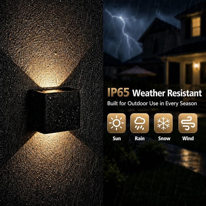 T-SUN 2 Pack Solar Up and Dow Wall Lights Outdoor, 3000K Wall Sconce | IP65 Waterproof Dusk to Dawn Auto On/Off Decorative Solar Wall Lights for Front Door Fence Patio Porch Garage Backyard