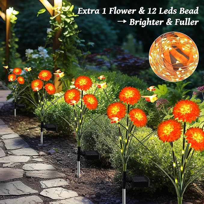 ZENFLORAL'S 4 Pack Solar Garden Lights with Flower and Swaying Bee Decor, Waterproof LED Solar Flowers Outdoor,2 Mode Light for Garden,Patio,Yard,Pathway,Decoration Gifts for Women Mother's Day