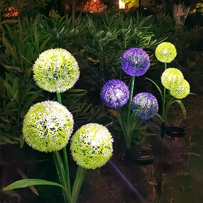 FORUP 2 Pack Solar Garden Stake Lights, Outdoor Solar Powered Lights in Dandelion Flower Design for Patio, Lawn, Garden, Yard Decoration, Yellow & White