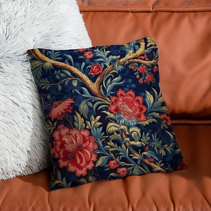 Pillowcase Navy Blue Floral Botanical Cushion Cover Abstract Burgundy Gold Olive Pillow Cover Accent Modern Decorative Pillow Covers for Patio Furniture Porch 18x18 in