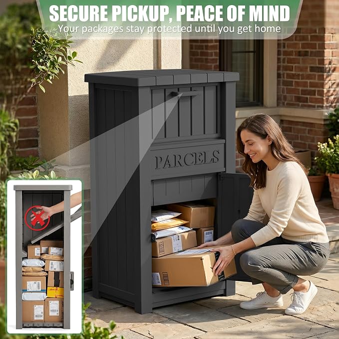 Large Package Delivery Boxes for Outside Waterproof Parcel Drop Storage Box UV Resistant Resin Lockable Secure for Outdoor Porch Patio (Black-2)