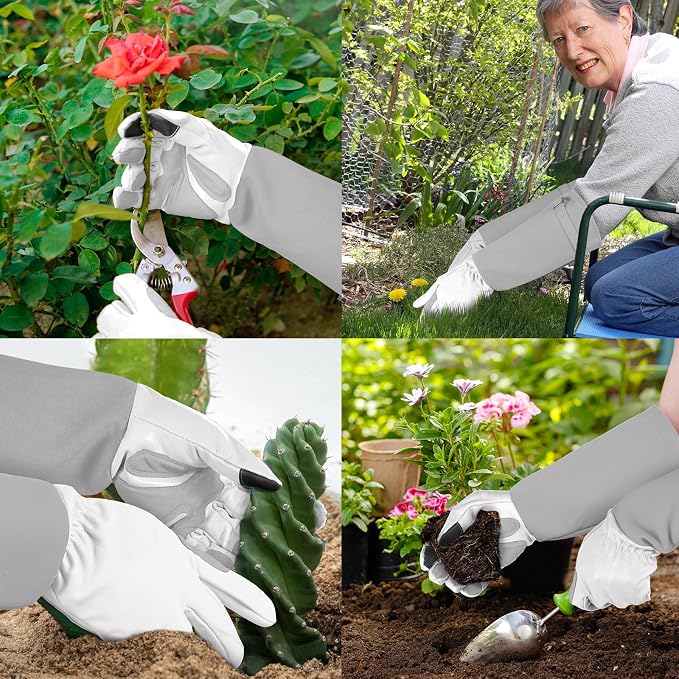 Gardening Gloves for Women Men, Long Thorn Proof Rose Pruning Glove | Womens Long Leather Garden Glove, Heavy Duty Gauntlet, Work Glove for Weeding, Yard Planting, Best Garden Gifts for Gardener