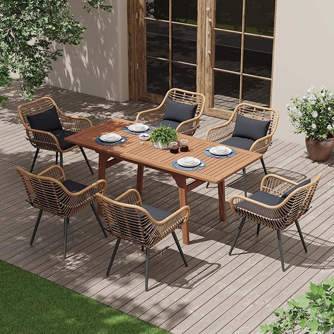 JOIVI Outdoor Dining Set for 6, 7-Piece Patio Table and Chairs Set, Patio Outdoor Furniture Set with Extendable Dining Table for Porch, Deck, Bistro, Backyard, Garden, Black