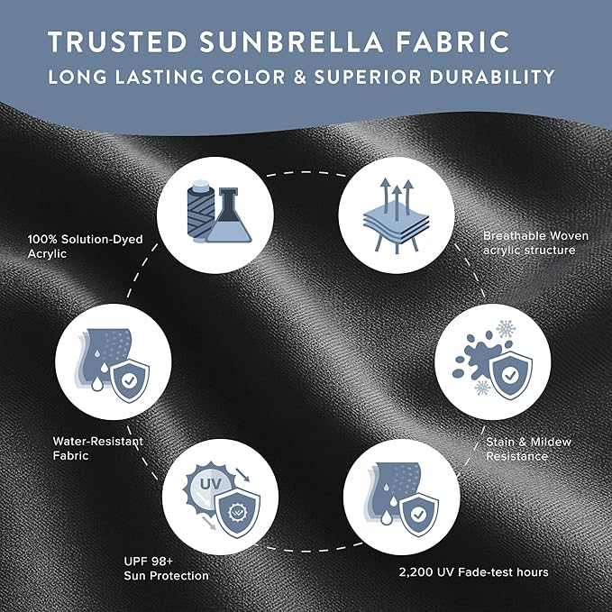 California Umbrella 12-Year Protection 9-Ft Outdoor Patio Umbrella, Sunbrella Fade-Resistant Fabric, Auto-Tilt, Heavy Duty Aluminum Frame, 8 Reinforced Ribs for Pool or Deck, Bronze Pole, Black