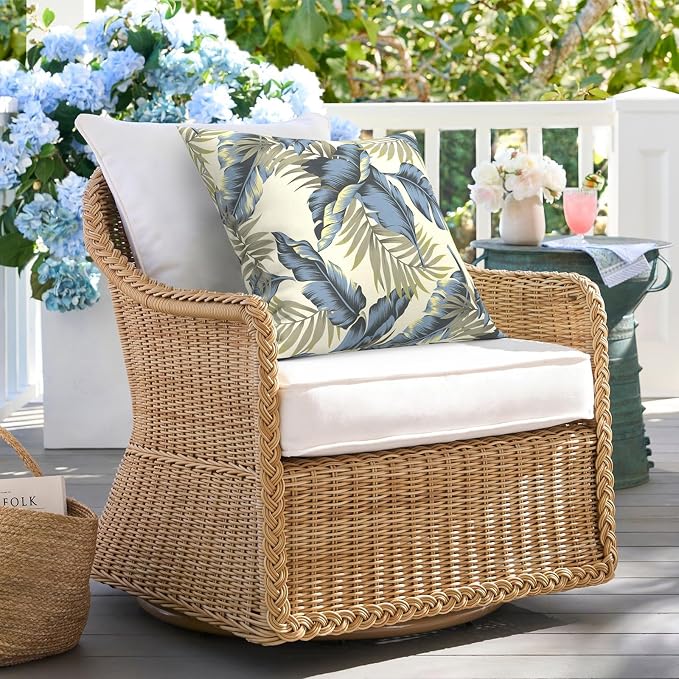 DYTXIII Pack of 2 Waterproof Outdoor Pillow with Inserts, 18x18 Square Patio Decorative Throw Pillow for Home,Sofa,Bench and Patio Furniture,Lush Palm Blue