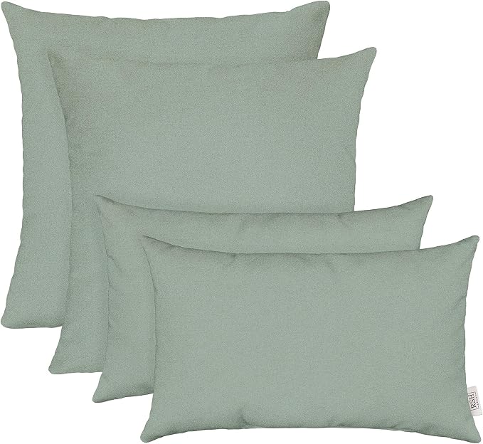 RSH DECOR Sunbrella Lumbar & Square Pillows Set of 4 | 20" x 12" & 17" x 17" | Water & Fade-Resistant Performance Fabric | Outdoor Throw Pillows | Made in USA (Restore Mist Green)