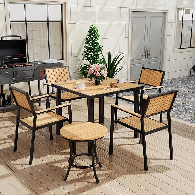 Pamapic Aluminum Outdoor Dining Set (Teak, 6 PCS)