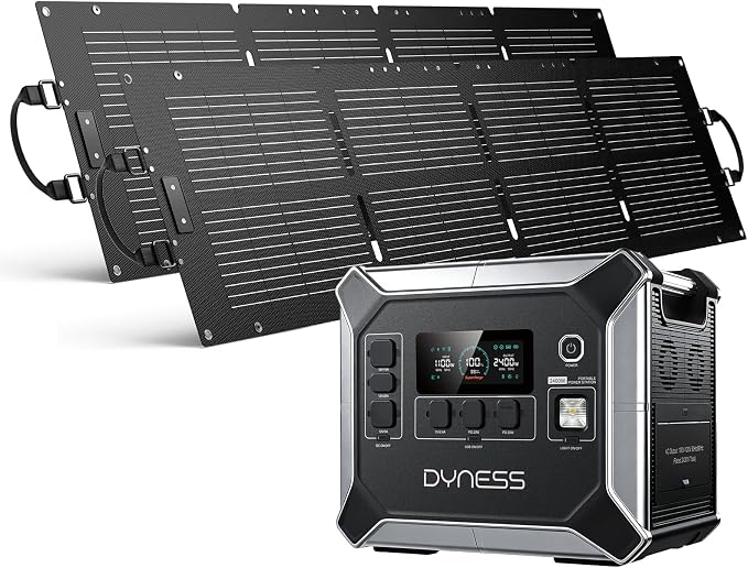DYNESS 2048Wh Solar Generator with 2x100W Foldable Solar Panel, LiFePO4 Battery Backup 2400W AC (4800W Surge) Portable Power Station, Fast Charging for Home Backup, Camping, RV & Power Outage