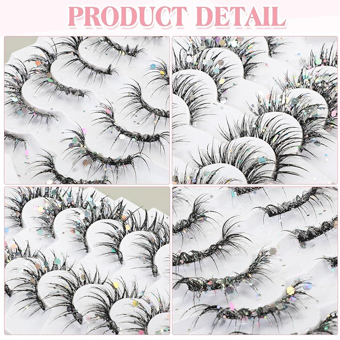 Geelin 7 Pcs Porch Goose Outfit Eyelash for 23/17'' Plastic Lawn Goose Statue Reusable Mink Fake Lashes End 3D Salon Eyelashes for Lawn Patio Art Decoration(Glitter,Black)
