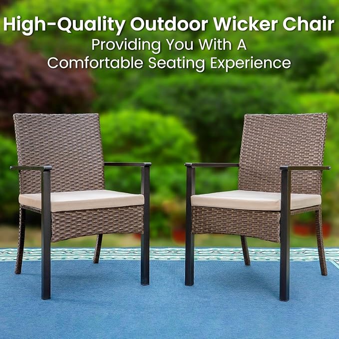 PHI VILLA 9 Pieces Square Outdoor Dining Table Set for 8, 57” Large Metal Steel Dining Table & Rattan Wicker Chairs with Cushions, Dining Furniture Set for Patio, Deck, Yard, Porch