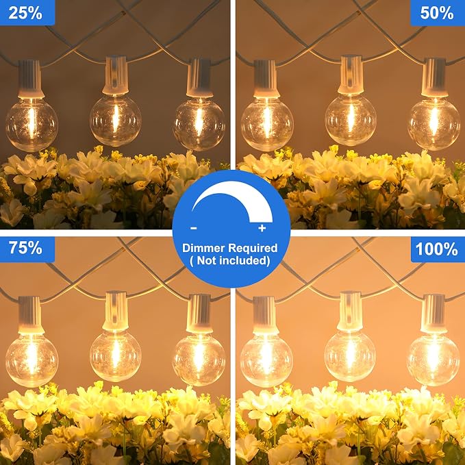 Bosceos Outdoor G40 LED Globe String Lights Waterproof 50FT, White Wire | Dimmable Shatterproof Patio Lights with 25+2 Bulbs Connectable Commercial Hanging Light for Patio Balcony Backyard Party