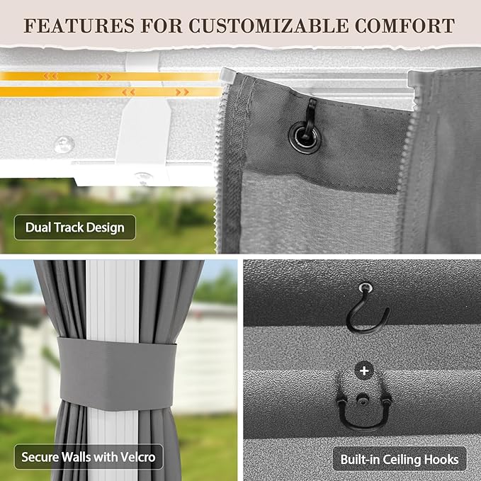 EAGLE PEAK 12x14 Hardtop Gazebo, Galvanized Steel Double Roof with Aluminum Frame, Outdoor Pavilion with Netting and Curtains for Patio, Deck, Lawn and Garden, White/Gray