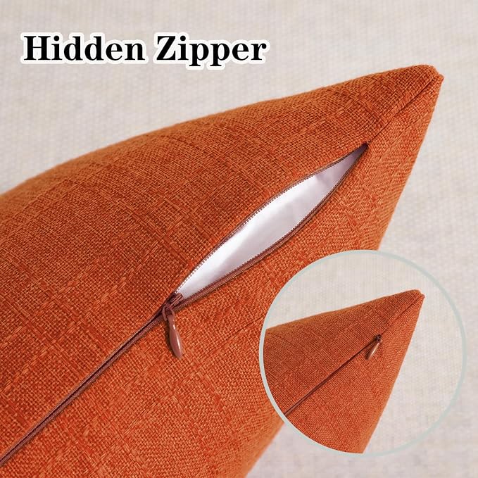 Kevin Textile Outdoor Waterproof 12”x20” Pillow Covers 2 Pack, Dark Orange | Water Resistant, Soft Faux Linen-cotton Yarn-dyed Woven Texture Throw Pillow Covers for Tent Patio Garden Couch Sofa