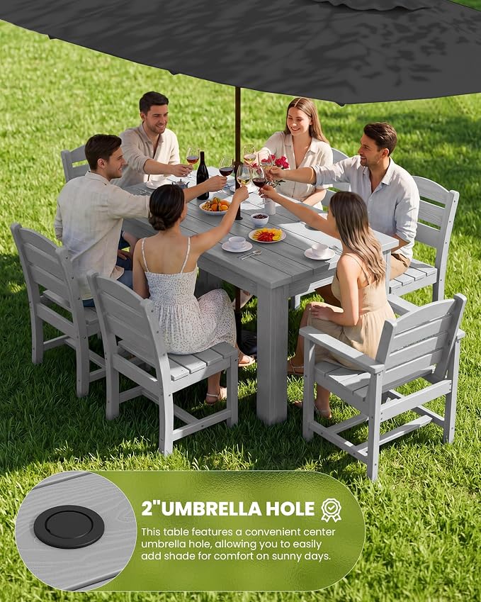 SERWALL 59" Outdoor Dining Set for 4, Light Gray | Include 1 Rectangular Dining Table and 4 Armrest Chairs, All Weather Dining Sets for Garden, Backyard